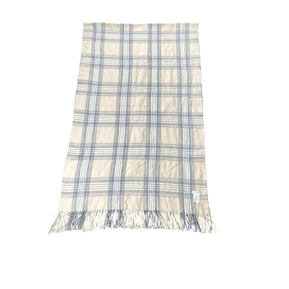 Oversized Blanket Scarf 83x48 Soft Neutral Gray Cream Fringe Plaid